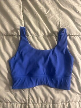 Ribbed Scoop Neck Sports Bra - Royal Blue